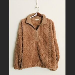 New In pullover fleece cable pattern brown sweatshirt 2X